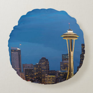 The Space Needle and downtown Seattle Round Pillow