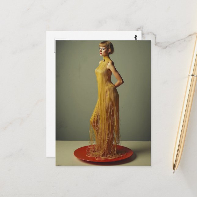 The Spaghetti Dress Woman on Red Platter Postcard (Front/Back In Situ)