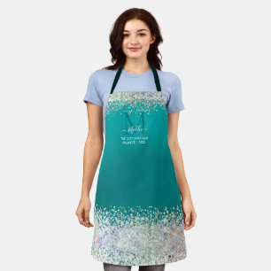 The Sparkle glittery glam teal custom Monogram Apr Apron