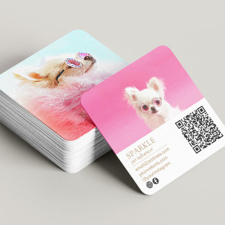 The Sparkle | Modern Custom Double Photo QR Code Square Business Card