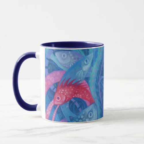 The Spawning Fish Pink  Blue Underwater Mug