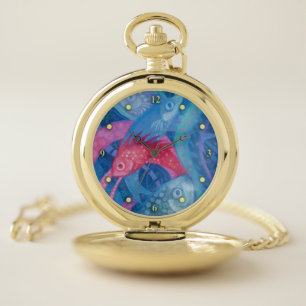 The Spawning, Fish, Pink & Blue, Underwater Pocket Watch