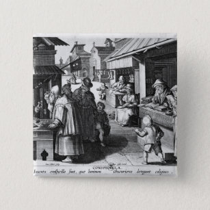 The Spectacles Seller, engraved by Jan Collaert Pinback Button