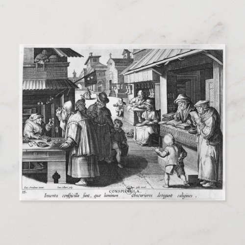The Spectacles Seller engraved by Jan Collaert Postcard