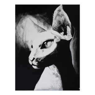 The Sphynx Cat Feline Black & White Original Art Poster