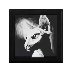 The Sphynx Cat Hairless Kitty Black & White Art Jewelry Box