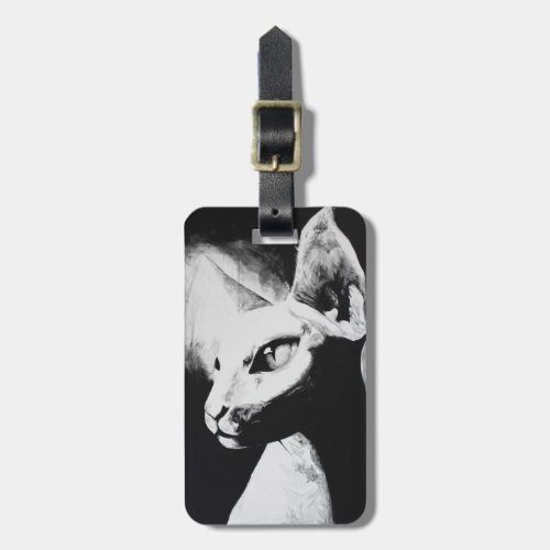 The Sphynx Cat Hairless Kitty Black  White Art Luggage Tag