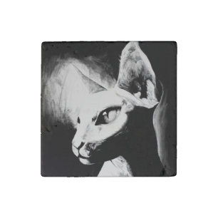The Sphynx Cat Hairless Kitty Black & White Art Stone Magnet