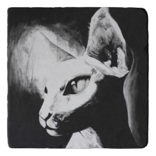 The Sphynx Cat Hairless Kitty Black & White Art Trivet