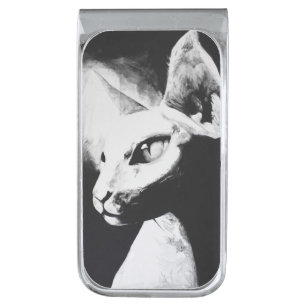 The Sphynx Cat Hairless Kitty Pet Portrait Art Silver Finish Money Clip