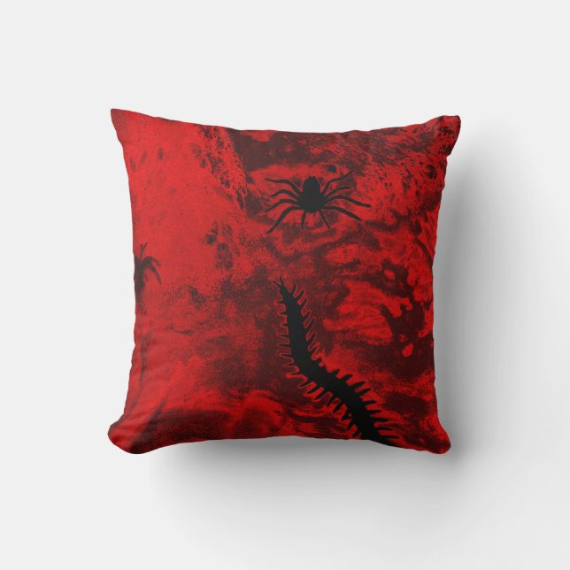 The Spider And The Centipede-Red  Throw Pillow (Front)