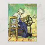 The Spinner by Vincent van Gogh Postcard<br><div class="desc">The Spinner by Vincent van Gogh is a vintage fine art post impressionism daily life portrait painting featuring a peasant woman weaving wool into yarn with a spinning wheel. About the artist: Vincent Willem van Gogh was a Post Impressionist painter whose work was most notable for its rough beauty, emotional...</div>