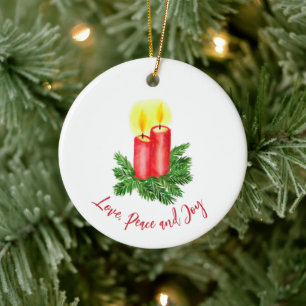 The Spirt of Christmas Advent Candles Peace & Joy Ceramic Ornament