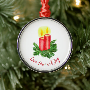 The Spirt of Christmas Advent Candles Peace & Joy Metal Ornament