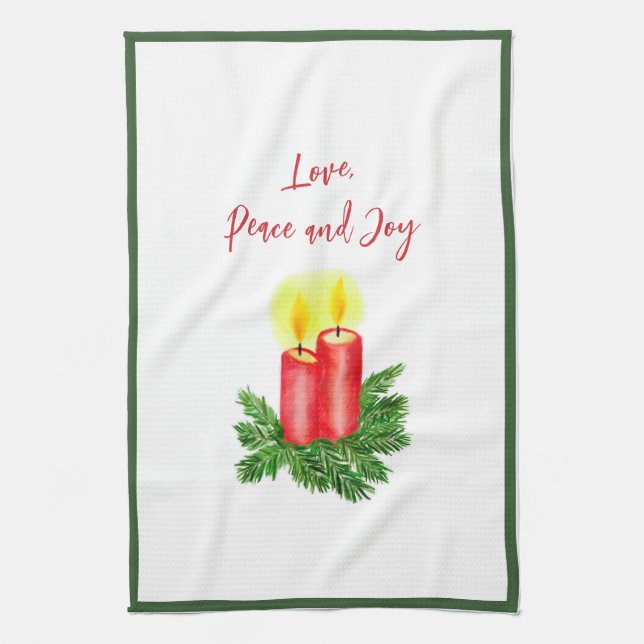The Spirt of Christmas Candles Love Peace & Joy  Kitchen Towel (Vertical)