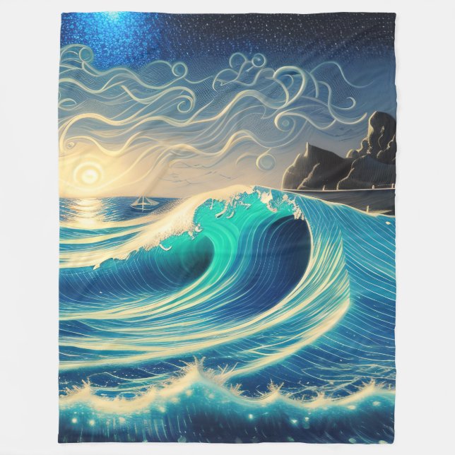The Splendor of a Blue Wave Fleece Blanket (Front)