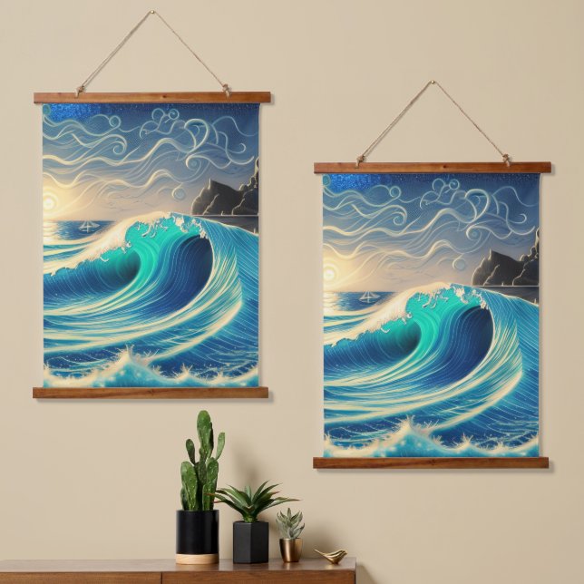 The Splendor of a Blue Wave Hanging Tapestry (Asymmetrical)