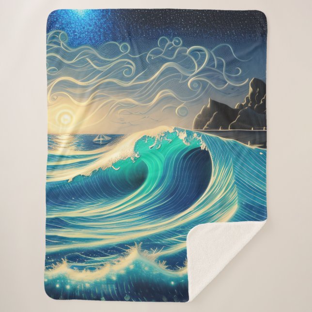 The Splendor of a Blue Wave Sherpa Blanket (Front)
