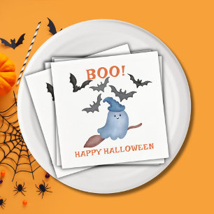 The Spooky Boo Ghost and Bats Kids Halloween Party Napkins