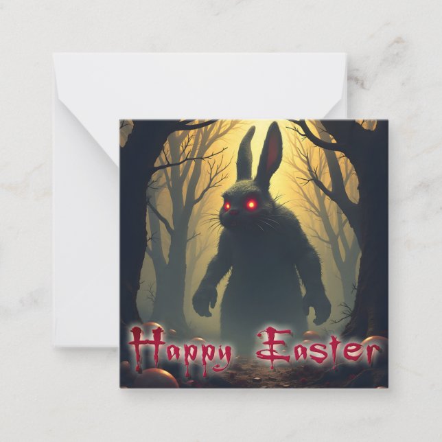 The Spooky Easter Bunny in the Shadowy Forest Note Card (Front)