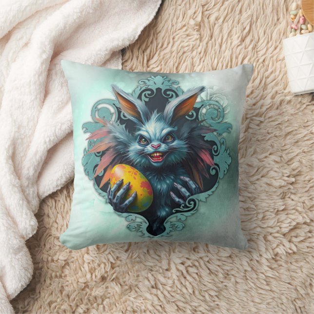 The spooky Easter rabbit Throw Pillow (Blanket)