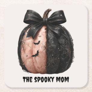 The Spooky Mom Halloween Pumpkin Square Paper Coaster