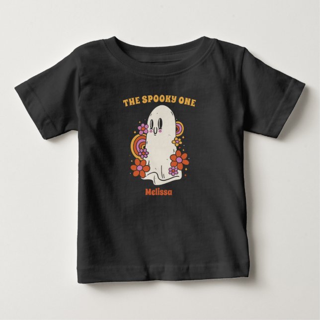 The Spooky One Halloween 1st Birthday Floral Ghost Baby T-Shirt (Front)