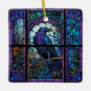 The Spooky Raven Stained Glass Ceramic Ornament