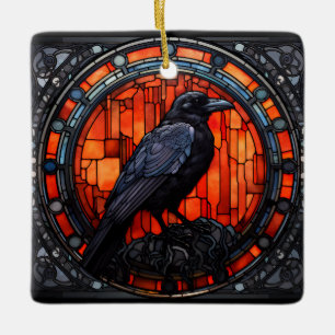 The Spooky Raven Stained Glass Ceramic Ornament