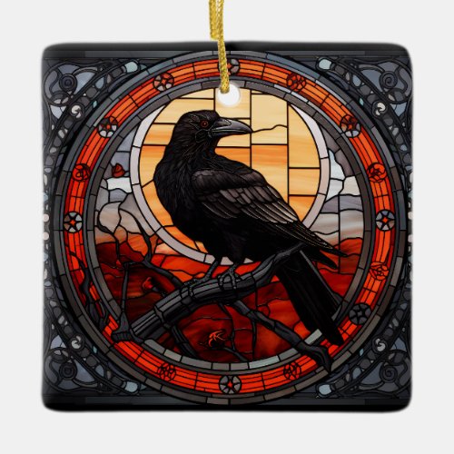 The Spooky Raven Stained Glass Ceramic Ornament