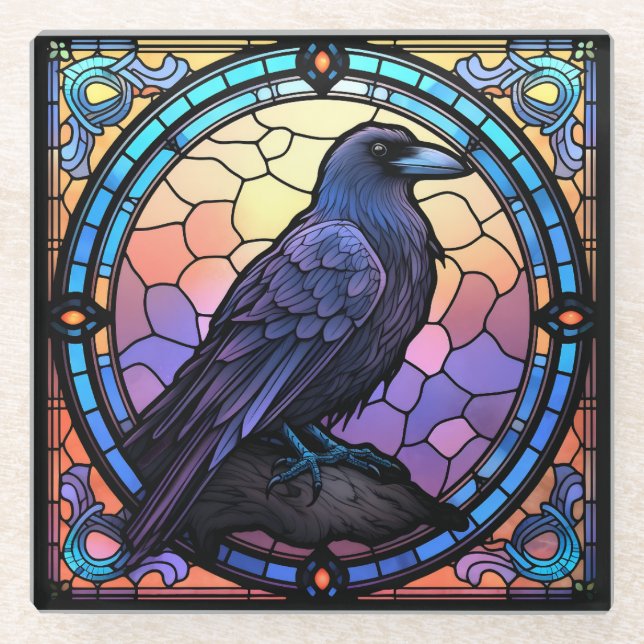 The Spooky Raven Stained Glass Coaster (Front)