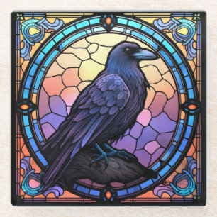 The Spooky Raven Stained Glass Glass Coaster