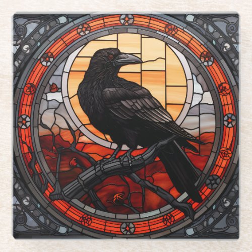 The Spooky Raven Stained Glass Glass Coaster