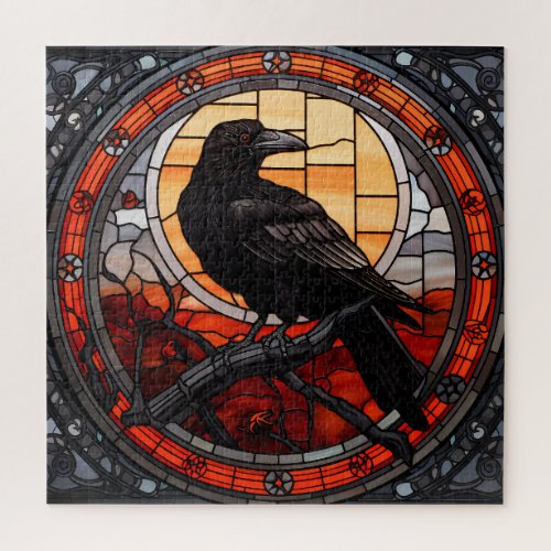 The Spooky Raven Stained Glass Jigsaw Puzzle