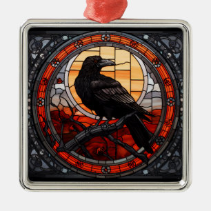 The Spooky Raven Stained Glass Metal Ornament