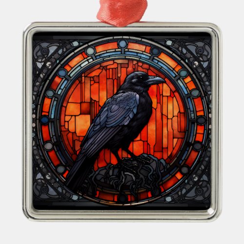 The Spooky Raven Stained Glass Metal Ornament