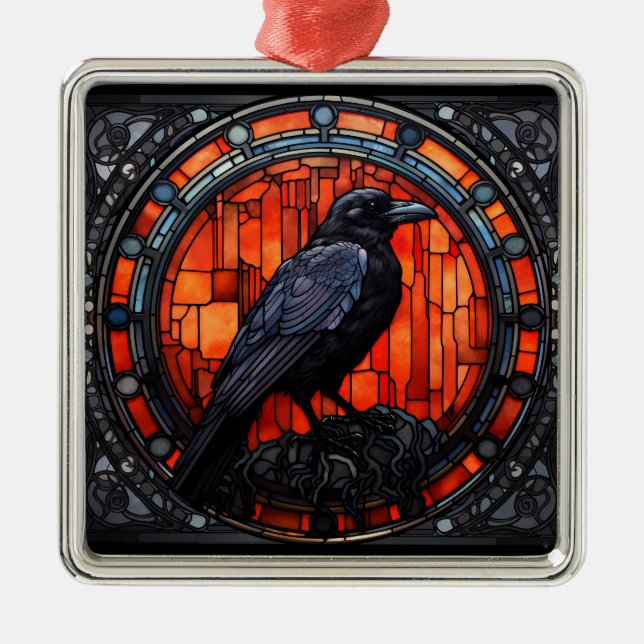 The Spooky Raven Stained Glass Metal Ornament (Front)