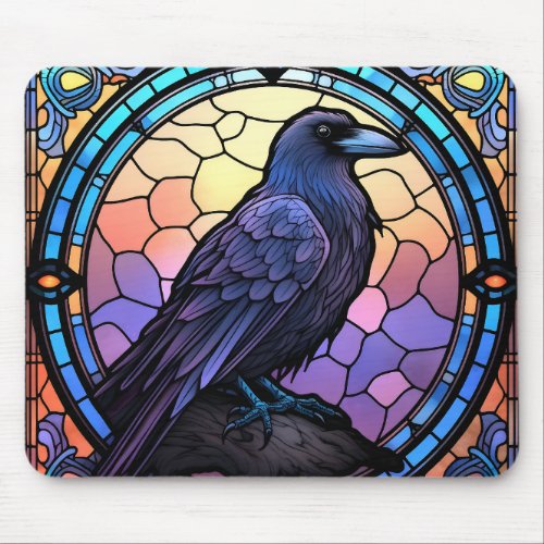 The Spooky Raven Stained Glass Mouse Pad