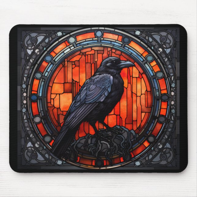 The Spooky Raven Stained Glass Mouse Pad (Front)