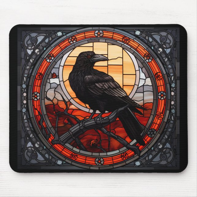 The Spooky Raven Stained Glass Mouse Pad (Front)