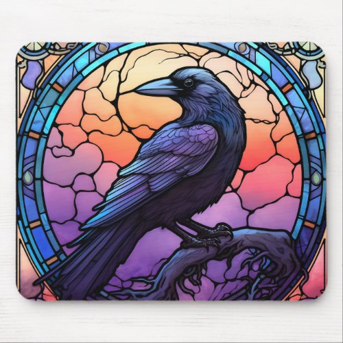 The Spooky Raven Stained Glass Mouse Pad