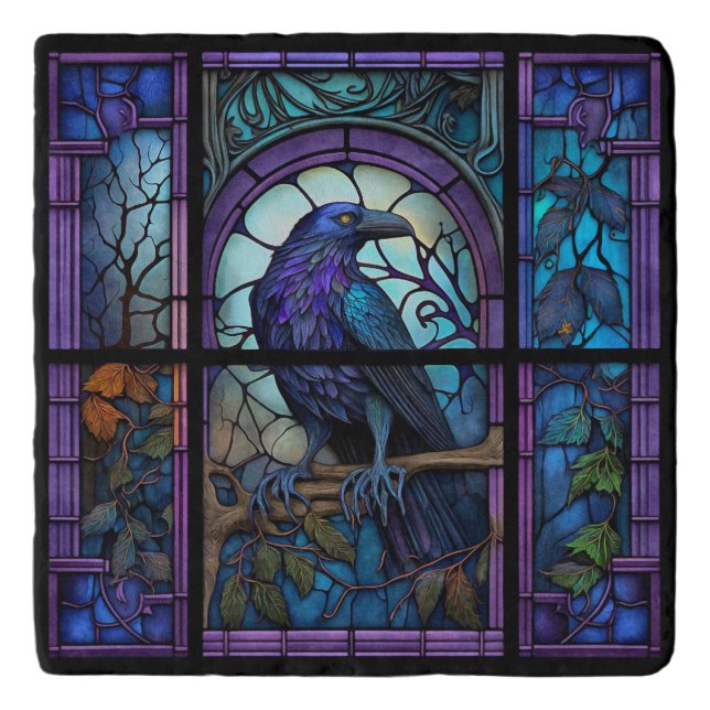 The Spooky Raven Stained Glass Trivet (Front)