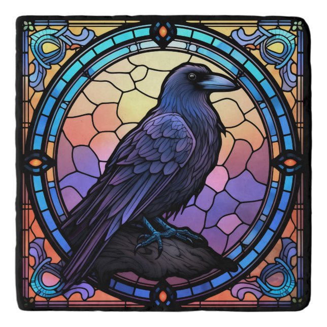 The Spooky Raven Stained Glass Trivet (Front)