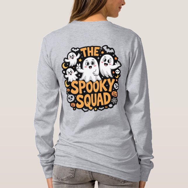 The Spooky Squad – Cute Happy Ghost Halloween art T-Shirt (Back)