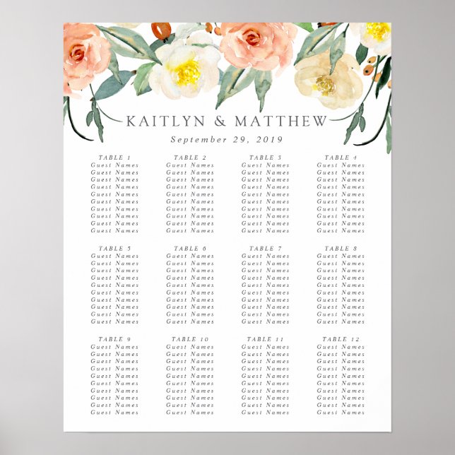 The Spring Blossoms Wedding Collection Seating Poster (Front)