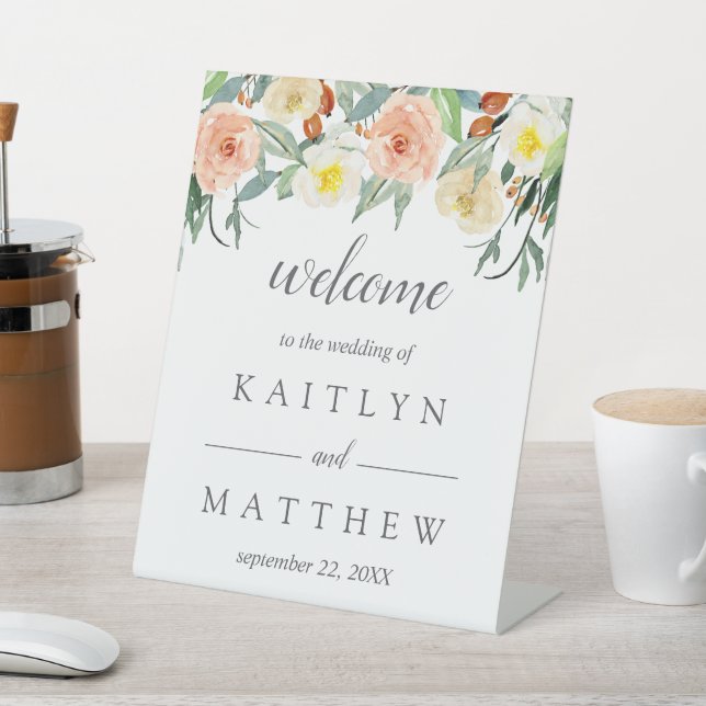 The Spring Blossoms Wedding Collection Welcome Pedestal Sign (In SItu)