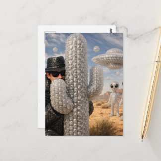 The spy in the desert with the aliens postcard