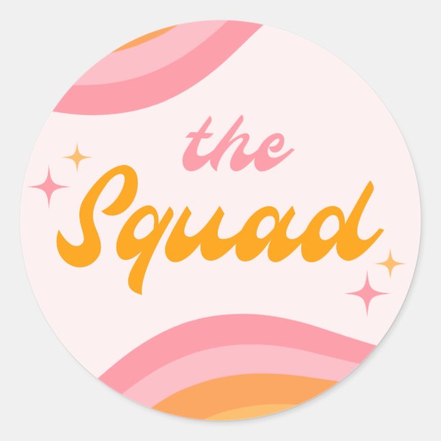 The Squad  Groovy Pink & Orange Classic Round Sticker (Front)