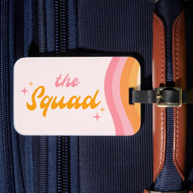 The Squad Groovy Pink & Orange Luggage Tag (Front Insitu 4)