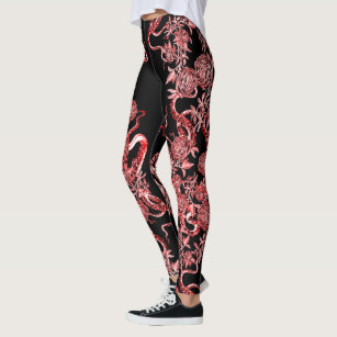 Women's Black Rose Red Leggings | Zazzle